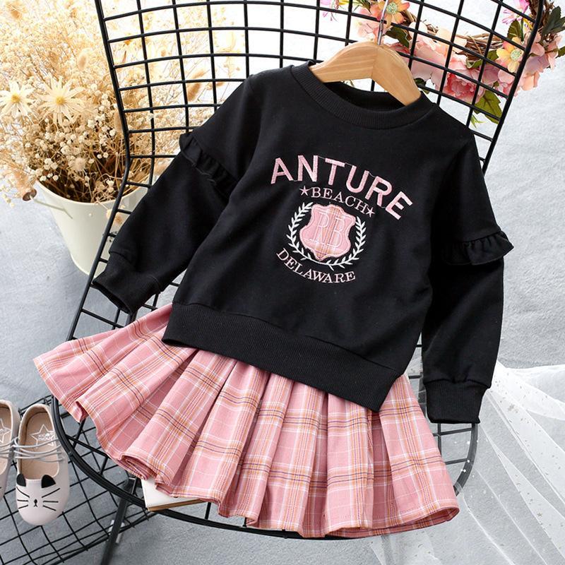 2-piece Sweatshirt & Plaid Skirt for Toddler Girl - PrettyKid