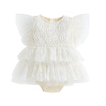 Baby Girls Mesh Flutter Sleeve Lace Flower Wholesale Baby Bodysuit - PrettyKid