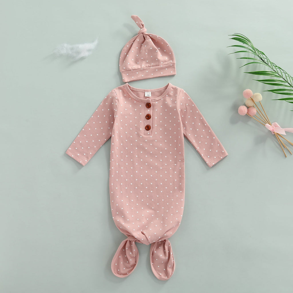 Baby Polka Dots Half-Buttom Sleeping Bag & Hats - PrettyKid