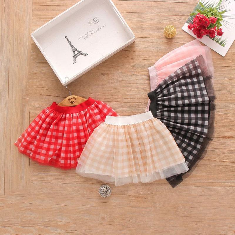 Toddler Girl Plaid Pattern Mesh Hem Summer Skirt - PrettyKid