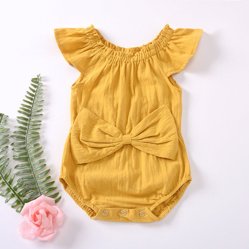 Baby Girl Solid Color Big Bow Onesie Wholesale Baby Onesies - PrettyKid