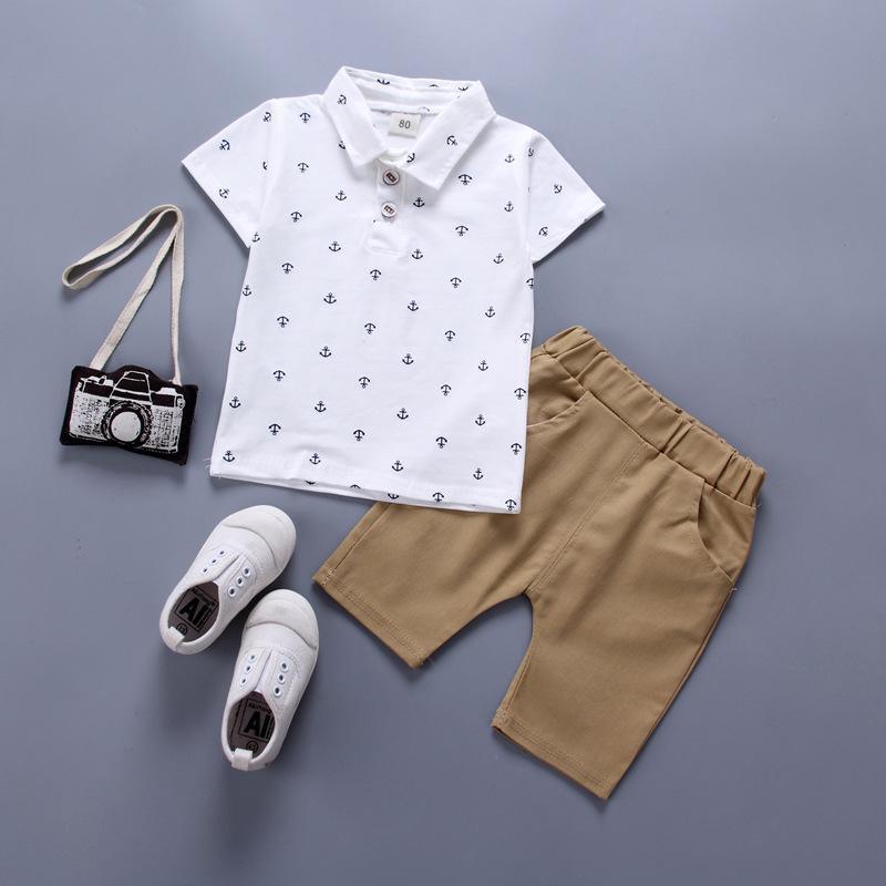 Children Boy 2pcs Polka Dot Pattern Summer Suit T-Shirt & Shorts - PrettyKid