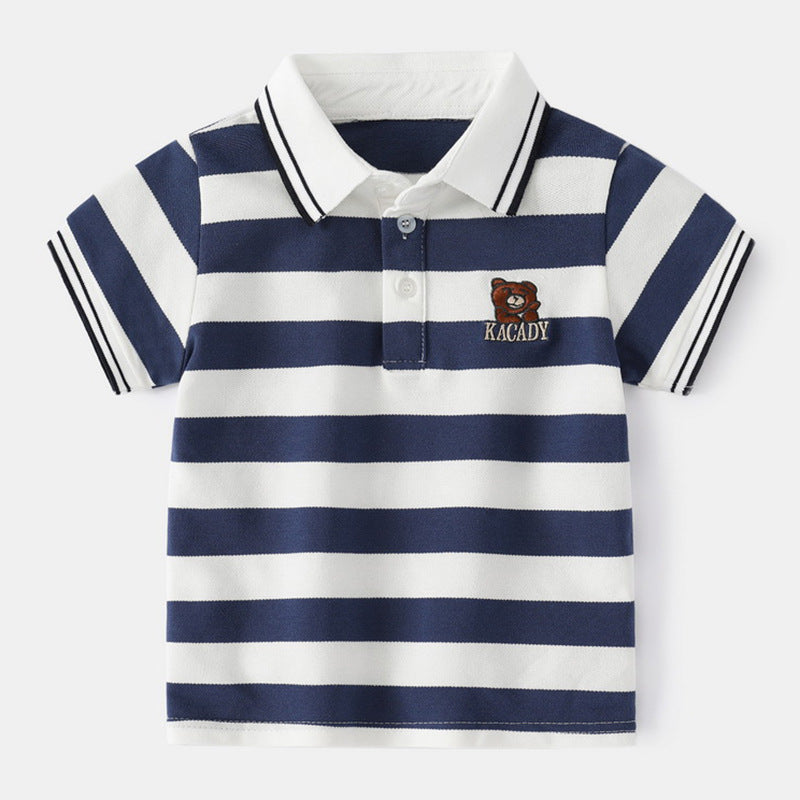 18M-6Y Toddler Striped Embroidered Short Sleeve POLO Shirt Boys Tops Wholesale Boys Clothing - PrettyKid