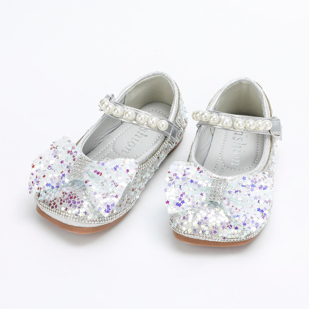 Wholesale Toddler Pearl Sequins Bowknot Low Heel Shoes in Bulk - PrettyKid