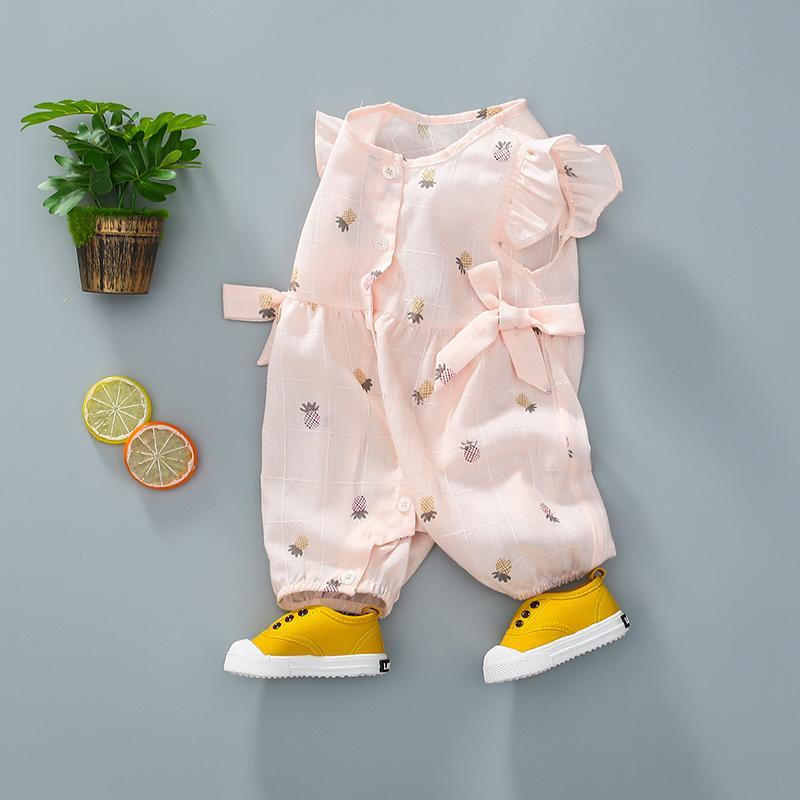 Sweet Pineapple Printed Bowknot Short-sleeve Jumpsuit Children's clothing wholesale - PrettyKid