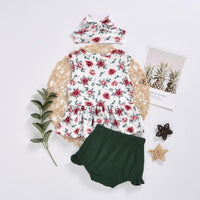 3-piece Floral Printed Dress & Shorts & Headband for Baby Girl - PrettyKid