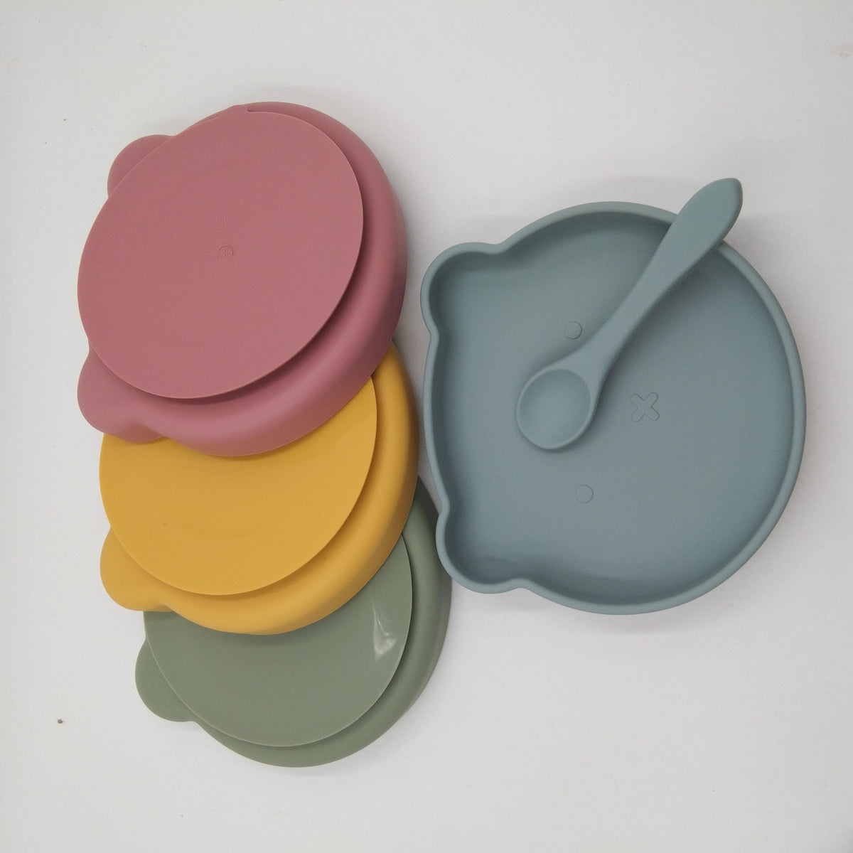 Children's Supplementary Feeding Tableware Solid Color Bear Silicone Plate - PrettyKid