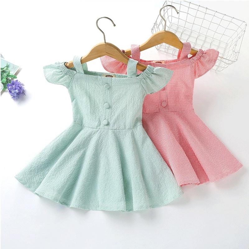 Toddler Girl Summer Flying Sleeve Plaid Princess Dress Wholesale Children's Clothing - PrettyKid