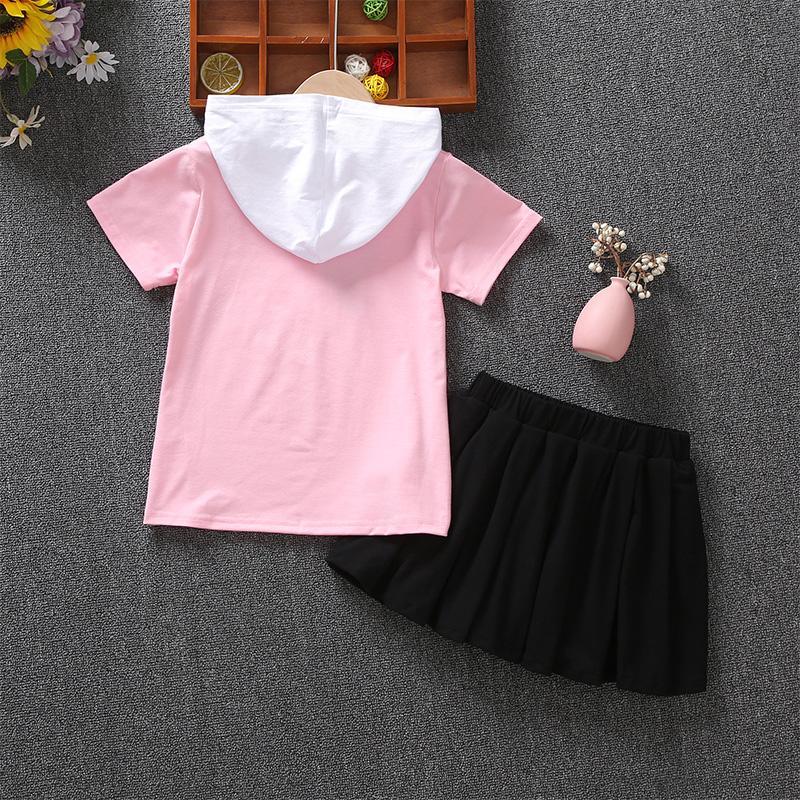 Girl 2pcs Butterfly Pattern Hooded T-shirt & Pleated Skirt - PrettyKid