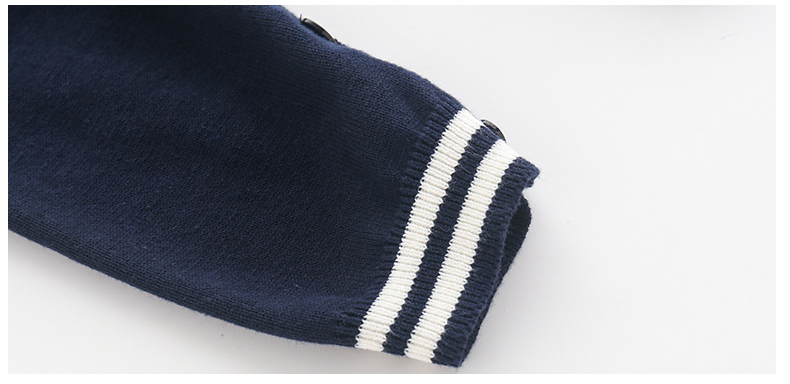 Baby Boys Girls Navy Collar Solid Color Knitted Long-sleeved Jumpsuit - PrettyKid