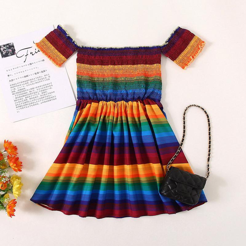 Toddler Girl Colorful Stripes Dress - PrettyKid