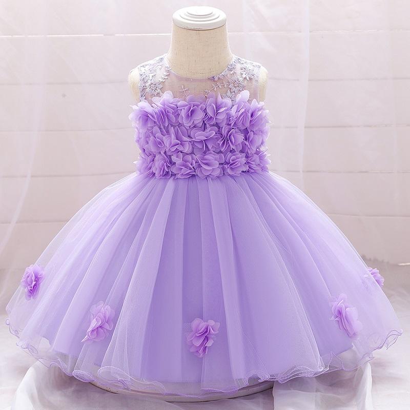 Baby Girl 3D Flower Decor Sleeveless Mesh Formal Dress - PrettyKid