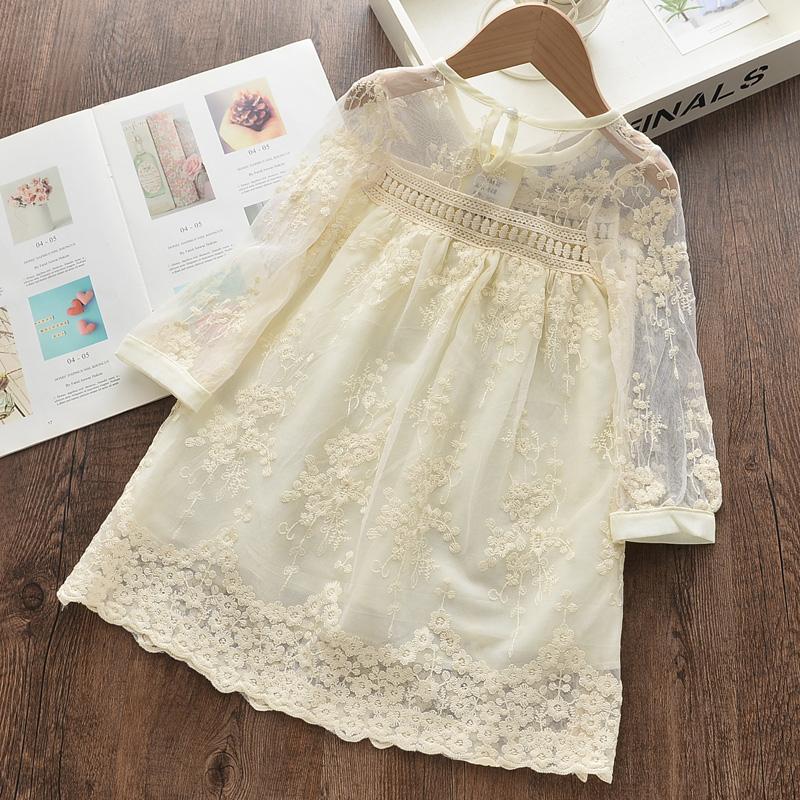 Solid Lace Floral Dress for Toddler Girl Wholesale children's clothing - PrettyKid