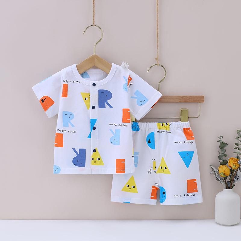 Baby Boy Fruit Print Geometric Pattern Pajama Top & Shorts - PrettyKid