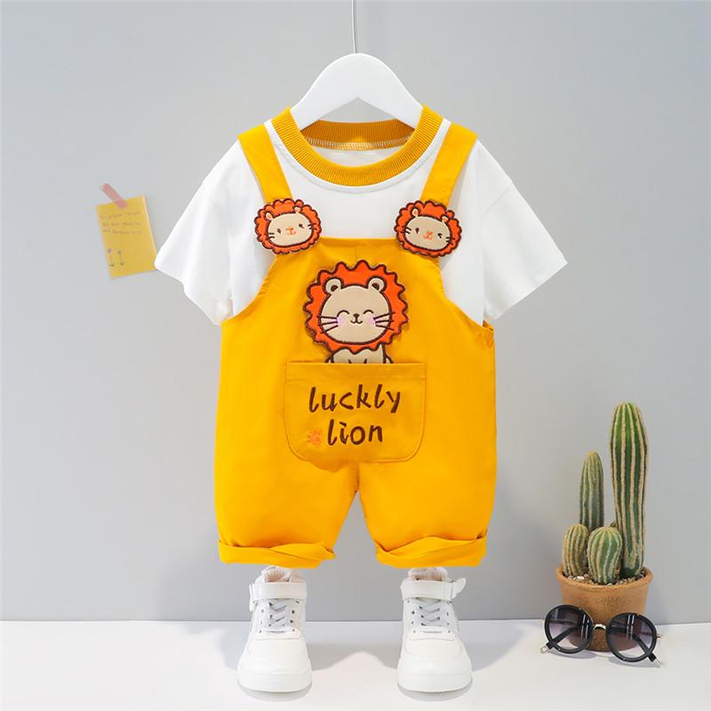 Toddler Boy T-shirt & Lion Overalls - PrettyKid