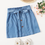 Girl Solid Color Belted Skirt - PrettyKid