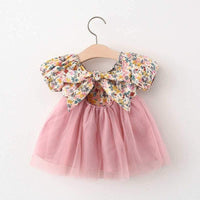 Baby Girl Floral Pattern Summer Mesh Hem Dress - PrettyKid