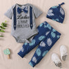 Baby Boy Monogram Print Bodysuit And Leaf Print Trousers And Hat Baby Outfit Sets - PrettyKid