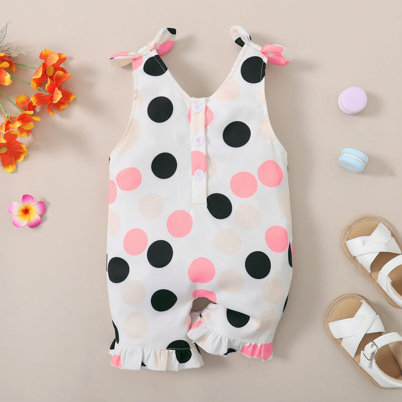 0-12M Baby Girl Jumpsuit Polka Dot Bow Fungus Edge Sleeveless Wholesale Baby Clothes - PrettyKid
