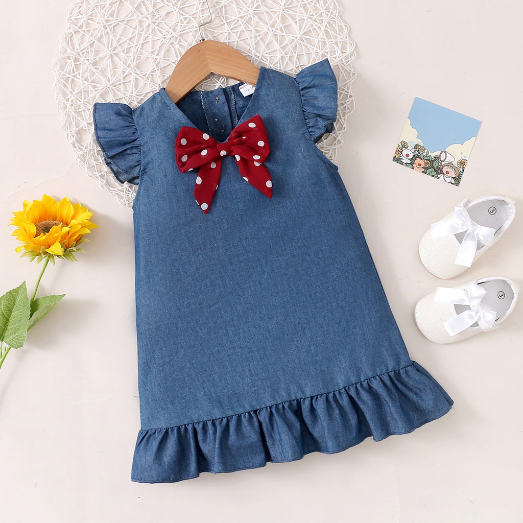 Baby Girl Polka Dot Bow Flying Sleeve Dress Baby Girl Dresses Boutique - PrettyKid