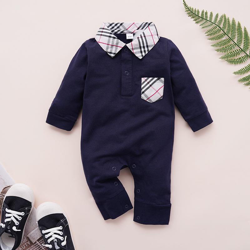 Casual Plaid Lapel Collar Jumpsuit for Baby Children's clothing wholesale - PrettyKid