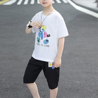 Boy Bear Pattern T-shirt & Knee Length Shorts - PrettyKid