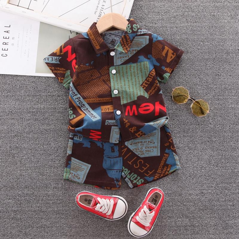 Toddler Boy Letter Print Shirt Suit - PrettyKid