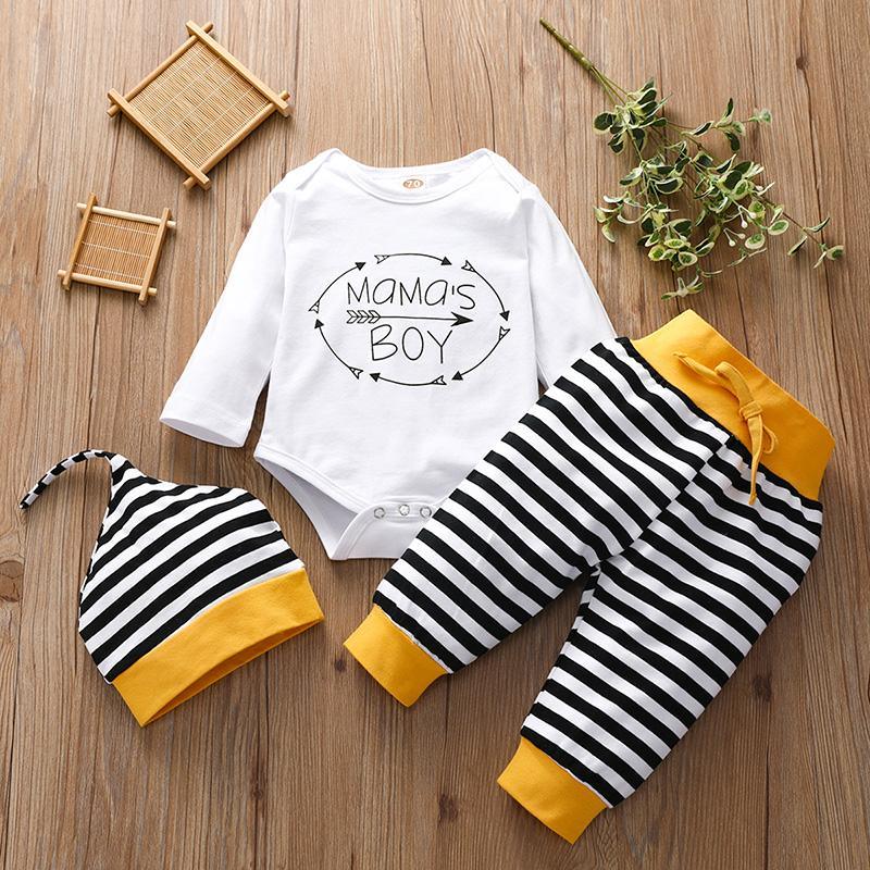 3pcs Creative Letter Printed Stripe Color-block Bodysuit Wholesale children's clothing - PrettyKid