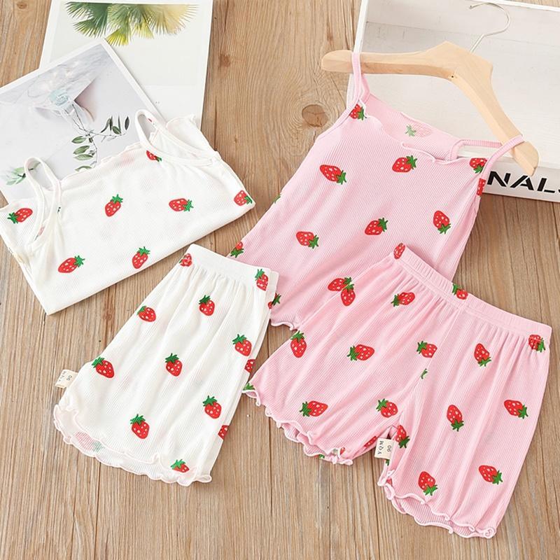 Toddler Girl Strawberry Pattern Summer Cami & Shorts Wholesale Children's Clothing - PrettyKid