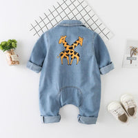 Long-Sleeve Animal Print Denim Jumpsuit - PrettyKid