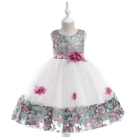 Girl Embroidered Flower Sleeveless Mesh Formal Dress - PrettyKid