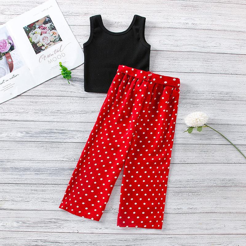 Toddler Girl Sleeveless Top & Polka Dot Belted Pants - PrettyKid