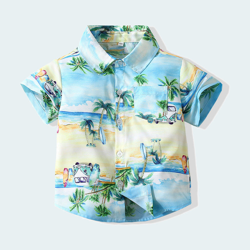 9M-4Y Toddler Boys Coconut Tree Print Button Shirts Wholesale Clothing For Boys - PrettyKid