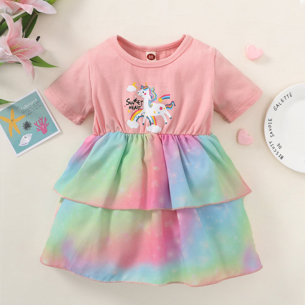 Baby Girl Unicorn Print Tie-Dye Dress Baby Girl Dresses Boutique - PrettyKid