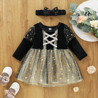 Baby Girls Long Sleeve Black Lace Mesh Dress - PrettyKid