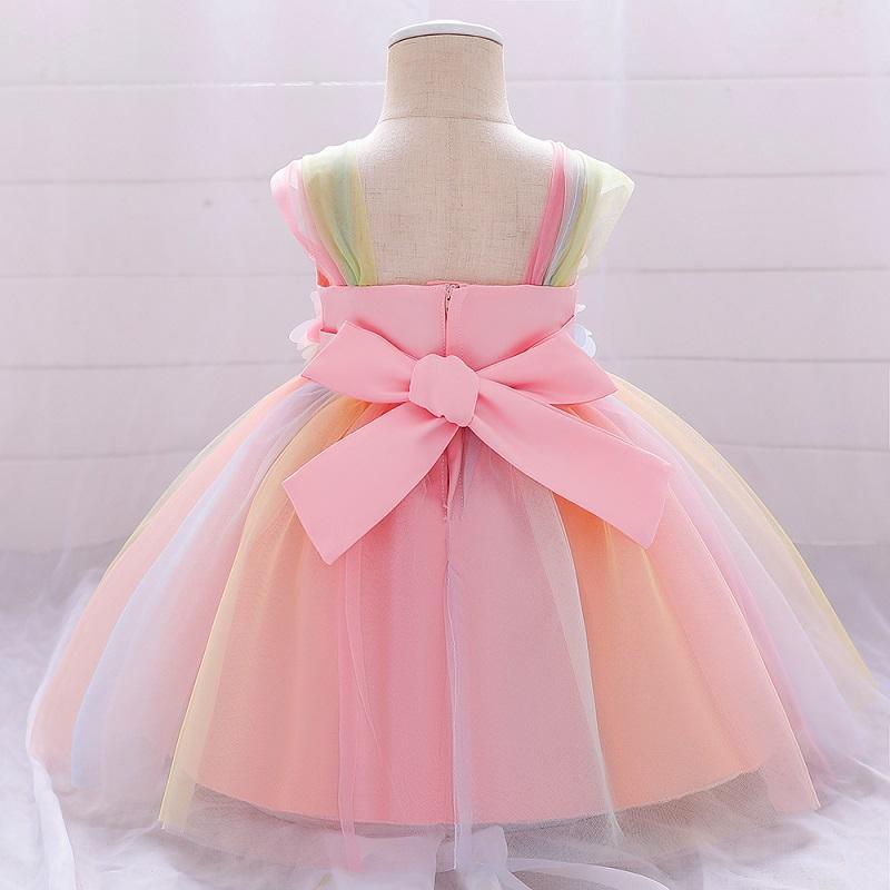 Toddler Girl 3D Flower Decor Color-block Sleeveless Mesh Formal Dress - PrettyKid
