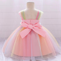 Toddler Girl 3D Flower Decor Color-block Sleeveless Mesh Formal Dress - PrettyKid