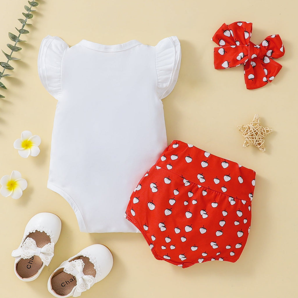 3-24M Baby Girls Sets Flutter Sleeve Bodysuit & Shorts & Headband Wholesale Baby Clothes In Bulk KCLV385110223 - PrettyKid