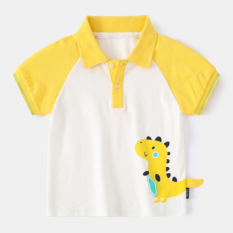 18M-6Y Toddler Boys Hit Color Dinosaur Print Polo Shirts Wholesale Boy Boutique Clothes - PrettyKid