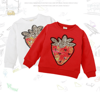 Toddler Kids Girl Solid Cartoon Strawberry Bead Round Neck Long Sleeve Sweater Top - PrettyKid