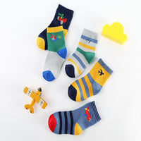 5-piece Cartoon Airplane Pattern Knee-High Stockings for Unisex - PrettyKid