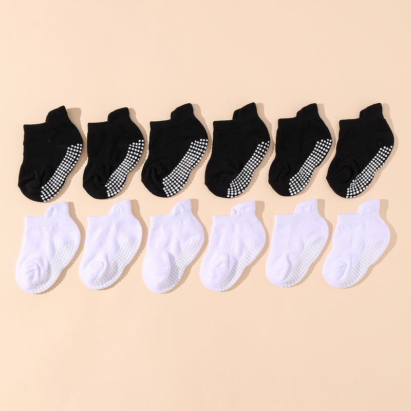 6pcss Baby Solid Color Non-Slip Socks in Bulk - PrettyKid