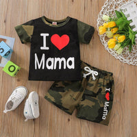 Baby Letter Graphic Camouflage Print T-shirt & Shorts - PrettyKid