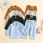 Wholesale Baby Solid Shirt collar Long-sleeve Trousers 2 Pieces Shirt suit in Bulk - PrettyKid