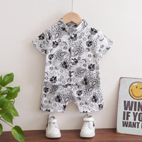 2-piece Boho Print Short Sleeve Shirt & Shorts for Children Boy - PrettyKid