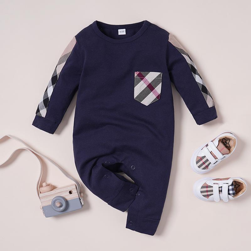 High Quality Cotton Casual Plaid Color-block Long-sleeve Jumpsuit for Baby Children's clothing wholesale - PrettyKid