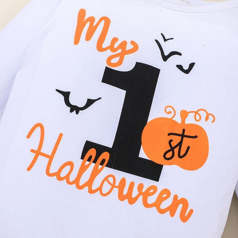 cheap baby clothes wholesale Baby Girl Letter Print Halloween Bodysuit & Skirt & Headband Wholesale Children's Clothing - PrettyKid