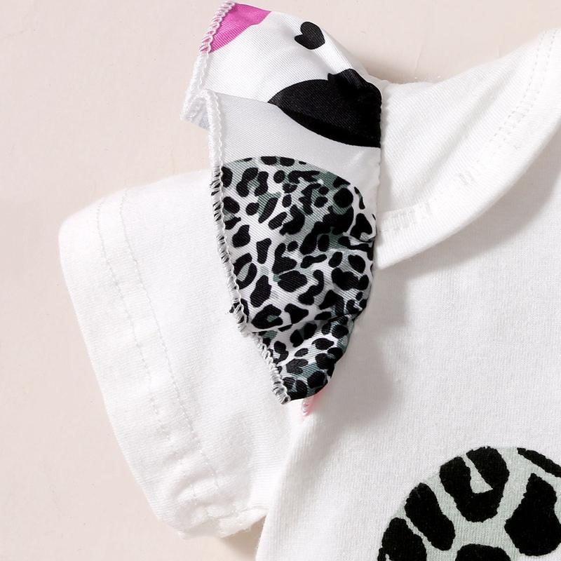 Baby Girl Bear Pattern Ruffle Trim Bodysuit & Printed Shorts & Headband - PrettyKid