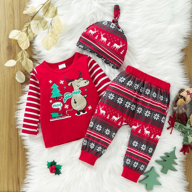 Toddler Boys Cartoon Printed Long Sleeve Three-piece Christmas Set - PrettyKid