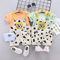 2pcs Fashion Cow Print T-shirt and Jumpsuits - PrettyKid